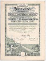 Szeged 1913. &quot;Szegedi Első Borértékesítő Részvénytársaság&quot; névre szóló részvénye 300K-ról, kitöltetlen, hiánytalan szelvényívvel, szárazpecséttel T:UNC,AU Hungary / Szeged 1913. &quot;Szegedi Első Borértékesítő Részvénytársaság&quot; Wine distributor company share about 300 Korona, not issued, with complete couponsheet and embossed stamp C:UNC,AU