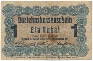 Litvánia / I. Világháború / Német megszállás / Darlehnskasse Ost, Posen 1916. 1R T:VG folt Lithuania / WWI / German occupation / Darlehnskasse Ost, Posen 1916. 1 Ruble C:VG spotted