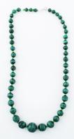 Vintage malachit golyós nyaklánc, h: 51 cm