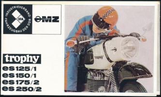 cca 1970-1980 MZ Trophy ES125/1, ES150/1, ES175/2, ES250/2 motor kihajtható prospektusa.