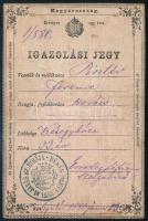 1880 Gyula, Igazolási jegy kerekegyházi kovács részére, pecsétekkel, 15 kr okmánybélyeggel