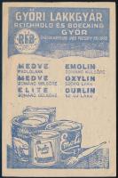 cca 1920 "Győri Lakgyár Reichold és Boecking Győr" reklámlapja, a hátoldalán ceruzás bejegyzésekkel.