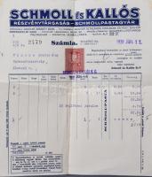 1931 Schmoll és Kallós Rt. fejléces számlája, 2 f okmánybélyeggel.