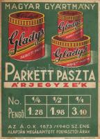 1940 Gladys parkett paszta reklámlap, 21x15 cm