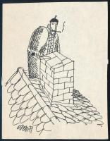 Csehi János (1952-1998): Kőműves (karikatúra). Tus, papír, jelzett. 14×10,5 cm.