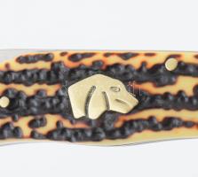 Jelzett vadászbicska, vadászkutya fej díszítménnyel, nyitva h: 19 cm