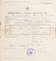 1916 Székelyudvarhely, katonai igazolványi lap (Militärschein) a cs. és kir. 82. székely gyalogezred (K.u.k. Infanterieregiment Freiherr von Schwitzer Nr. 82.) tagja részére, kissé viseltes állapotban, szakadásokkal