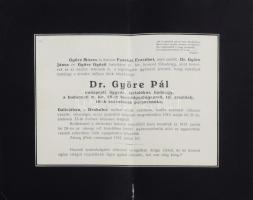 1915 Abony, Dr. Györe Pál ügyvéd, tartalékos hadnagy, a budapesti m. kir. 29-ik honvédgyalogezred III. zlj. 10-ik századának parancsnoka gyászjelentése, kis szakadással