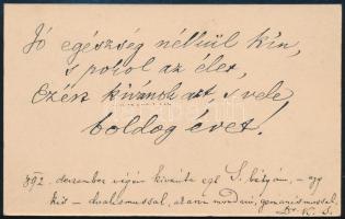 1892 Kőrösi Sándor (1824-1895) ügyvéd, országgyűlési képviselő autográf sorai névjegykártyája hátoldalán