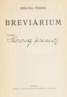 Herczeg Ferenc: Breviárum. ALÁÍRT! Bp., Singer és Wolfner. Kiadói kartonált kötés, gerinc szakadt, k...