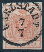 1850 3kr HP III lemezhiba a pajzscsúcsnál &quot;KARLSTADT&quot; (törések / folded)