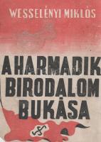 Wesselényi Miklós:  A Harmadik Birodalom bukása. (Budapest), [1945]. Magyar Téka (Általános Nyomda és Grafikai Intézet Rt.) 269 + [3] p. Egyetlen kiadás. ,,Az olvasó előtt fekvő könyv szerves folytatása kilenc évvel ezelőtt megjelent: ,,A Harmadik Birodalom keletkezése" című munkámnak. Nem tagadom, hogy amikor a Harmadik Birodalom keletkezése megjelent, reméltem, hogy valamikor megírom majd a hitleri Németország bukásának történetét is. Ennek ellenére lényeges különbség van a két könyv között. A jelen munka önmagában is befejezett egész és teljesen független írásművet jelent. A Harmadik Birodalom keletkezését, úgy, ahogyan az olvasó elé került, nemcsak megírni, de az akkori körülmények között megjelentetni is lényegesen nehezebb volt a hitleri Németország bukásának megírásánál. A Harmadik Birodalom akkor állt hatalmának tetőpontján, s Magyarország pedig közvetlenül az előtt, hogy a nemzeti szocialista befolyás a hivatalos politikában és általában a közéletben uralkodó szerephez jusson. Ilyen körülmények között kimutatni, hogy a nemzeti szocializmus keletkezését a német alsóbbrendűségi komplexumnak köszönhette és hogy a Harmadik Birodalom előbb vagy utóbb egy általa felidézett általános világkonfliktus következtében fog elbukni, nem volt könnyű dolog, és ezt a hitleri Németországgal éppen szoros szövetségre lépő Magyarországon hirdetni egyáltalán nem volt hálás feladat. Ma mindezen már túl vagyunk" - részlet a szerző előszavából. A német belpolitikára, geopolitikára és katonapolitikára fókuszáló munka nem tér ki a holokauszt témájára. A kötetben elhelyezve a színes, illusztrált kiadói első fedőborító. Aranyozott gerincű, XX. század második feléből származó bőrkötésben. Jó példány.