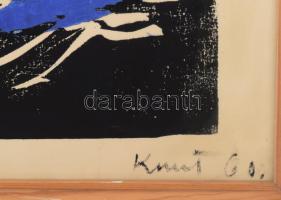 Kunt Ernő (1920-1994): XIX. Színes linómetszet, papír, jelzett. Üvegezett fakeretben, 44,5×61,5 cm