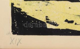 Kunt Ernő (1920-1994): XIX. Színes linómetszet, papír, jelzett. Üvegezett fakeretben, 44,5×61,5 cm