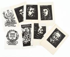 Klf. alkotók (Andruskó Károly, Kékesi László, Moskál Tibor): Híres írókról, költőkről készült kisgrafikák (Arany János, Balassi Bálint, Petőfi Sándor, Radnóti Miklós, Fekete István emlékére - ex libris Kékesi Magdi, In memoriam Széchenyi Zsigmond - ex libris Kékesi László stb.). Klf. technikák, papír. Részben jelzett.