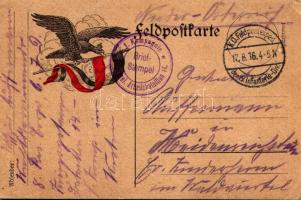 1916 Német tábori posta zászlóval / WWI German military field post with flag. Feldpostkarte (EK)