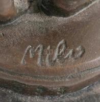 Milo jelzéssel: Korsós nő. Bronz, kőtalapzaton, m: 31,5 cm