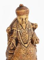 3 darab részletgazdag festett gipsz keleti kerámia szobor, kis lekopásokkal, m: 22-39 cm