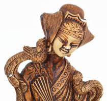 3 darab részletgazdag festett gipsz keleti kerámia szobor, kis lekopásokkal, m: 22-39 cm