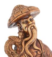 3 darab részletgazdag festett gipsz keleti kerámia szobor, kis lekopásokkal, m: 22-39 cm