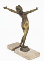 Táncoló akt. Art deco bronz szobor, sérült márvány talapzaton, jelzés nélkül, patinával, m: 33 cm