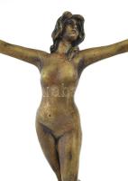 Táncoló akt. Art deco bronz szobor, sérült márvány talapzaton, jelzés nélkül, patinával, m: 33 cm