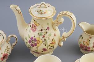 Zsolnay pillangó mintás mokkás készlet. Hat személyes. Kézzel festett, jelzett, kis kopással