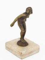 Bronz art deco úszónő figura, márvány talapzaton, m: 14 cm