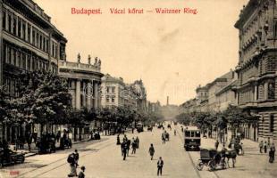 1909 Budapest VI. Váci körút, villamosok, Bazilika hátoldala (ma Bajcsy-Zsilinszky út). Taussig A. 8056.