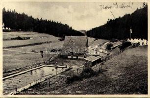 1936 Schwäbisches Hitlerjugendlager Altheim. Bann 126. / Hitler Youth camp in Altheim, Nazi swastika flags, swimming pool. Photohaus C. Fiedler (EK)