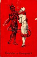 1934 Üdvözlet a Krampusztól! / Krampus and lady smoking together (b)