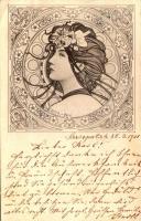 1911 Art Nouveau lady, Floral. E.S.W. s: E. Kosa (szakadás / tear)