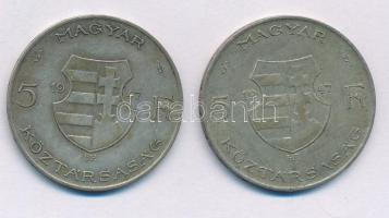 1947. 5Ft Ag "Kossuth" (2x) T:VF,F patina Adamo F8.1