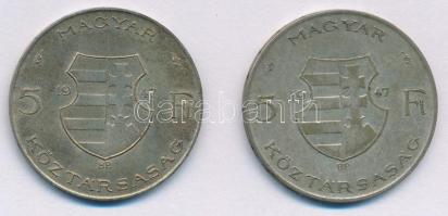 1947. 5Ft Ag "Kossuth" (2x) T:VF,F patina Adamo F8.1