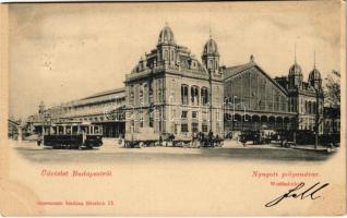 1898 (Vorläufer) Budapest VI. Nyugati pályaudvar, vasútállomás, villamos. Grassmaun kiadása