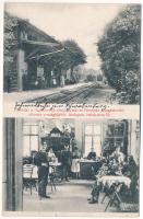 1909 Budapest II. Fogaskerekű vasútállomás és Friedman J. fogaskerekű állomás vendéglője, étterem belső vasutassal. Retek utca 52.