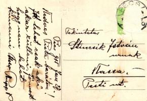 1915 Pécs, Széchenyi tér, villamos, Paunz üzlete (Rb)