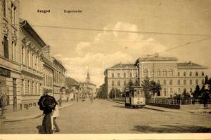 Szeged, Dugonics tér és szálloda, villamos,Tudományegyetem, üzlet