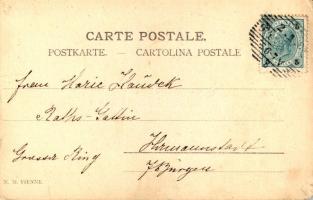 Glückliches Neujahr / New Year greeting art postcard with snowman and lady. M. M. Vienne (EM)