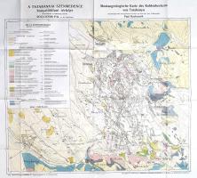 A tatabányai szénmedence bányaföldtani térképe. Összeállította és földtanilag felvette Rozlozsnik Pál főgeológus. Rajzolta Heidt Dániel. Mértéke: 1:12,500. (1933) [Budapest, 1933]. Kiadta a Magyar Általános Kőszénbánya Rt. támogatásával a M. Kir. Földrajzi Intézet. Színes térkép, mérete: 590x715 mm egy 710x785 mm méretű lapon. Rozlozsnik Pál (1880-1940) bányageológus, a Földtani Intézet főgeológusának színes térképén az 1896-ban felfedezett tatabányai szénmedence geológiai részletei. A német és magyar nyelven feliratozott térkép a mai Tatabánya déli előterében található bányavidék kőzetszerkezetét, illetve az 1930-as évekre teljesen kiépülő bányaműveit ábrázolja, domborzati, közlekedési és városszerkezeti részletekkel. Jó állapotú térkép, hajtogatva.