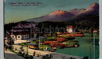 1918 Tátra, Magas-Tátra, Vysoké Tatry; Csorba tó, villamos / Strbské Pleso / lake, tram