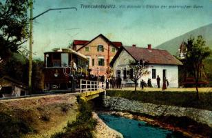 1913 Trencsénteplic, Trencianske Teplice; Villamos vasútállomása / Station der elektrischen Bahn / tram station, tramways, railway station (fl)