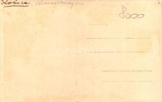 ~1930 Kassa, Kosice; utcakép, villamos Stollwerck és Armada krém reklámmal, bódék Auto Omnia reklámm...