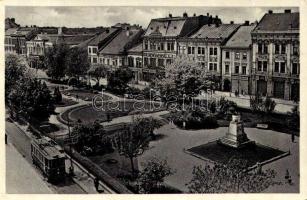 1933 Kassa, Kosice; Fő utca, villamos, drogéria, Roznicky dom, Berkovits üzlete / main street, tram, shops, drugstore (EK)