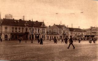 Kassa, Kosice; Moldavská okruzna, Lekáren / Sepsi körút, Gyógyszertár, Berkovits, Kohn és Weisz üzlete, Auto Garage, villamos / street view, pharmacy, shops, garage, tram