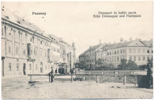 1907 Pozsony, Pressburg, Bratislava; Dunapart és Haltér sarok, villamos. Gelber kiadása / Ecke Donauquai und Fischplatz / street view, tram (EK)