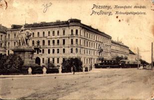 1918 Pozsony, Pressburg, Bratislava; Pozsony-Bécs villamos vasút, Koronázási domb tér, vonat / Pressburg-Wien electr. Bahn. Krönungshügelplatz / Bratislava-Vienna urban railway, tram, train (EM)