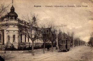 Sopron, Kossuth Lajos utca, villamos. Blum Náthán és Fia kiadása (EM)