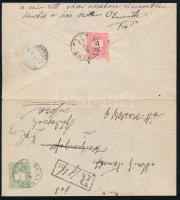 1883 Helyi ajánlott 3kr díjjegyes levél Színesszámú 5kr díjkiegészítéssel (ritka variáció) BUDAPEST / D.K.V.P. kiállítási célból szétnyitva