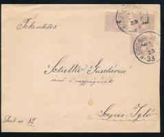 1898 Levél 3 db Feketeszámú 2kr bérmentesítéssel M.SZIGETH - MISKOLCZ - BUDAPEST mozgóposta bélyegzéssel, hátoldalán IGLÓ / SZEPES VM. érkezési bélyegzéssel